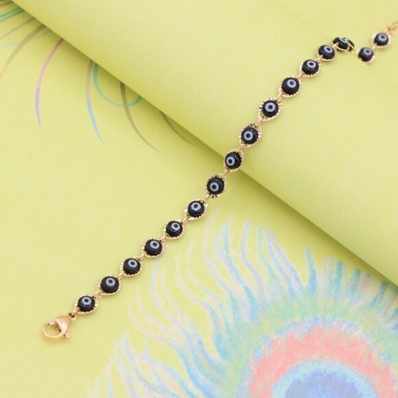 "Evil Eye Rose Gold Bracelet with Adjustable Chain - Elegant Design, XPBL0822 - Picture 6 of 12